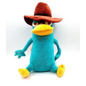 Phineas & Ferb Plush Perry Platypus 16" Disney Store Agent P Detective Brown Hat